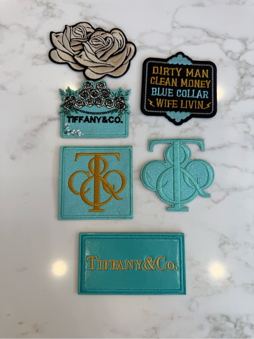 Hand Crafted Mixed Variety Blue and Gold Iron On Patch Set